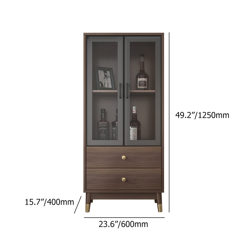 Modern Rectangle Walnut Display Cabinet with 2 Shelves & 2 Doors & 2 Drawers weights dimensions image