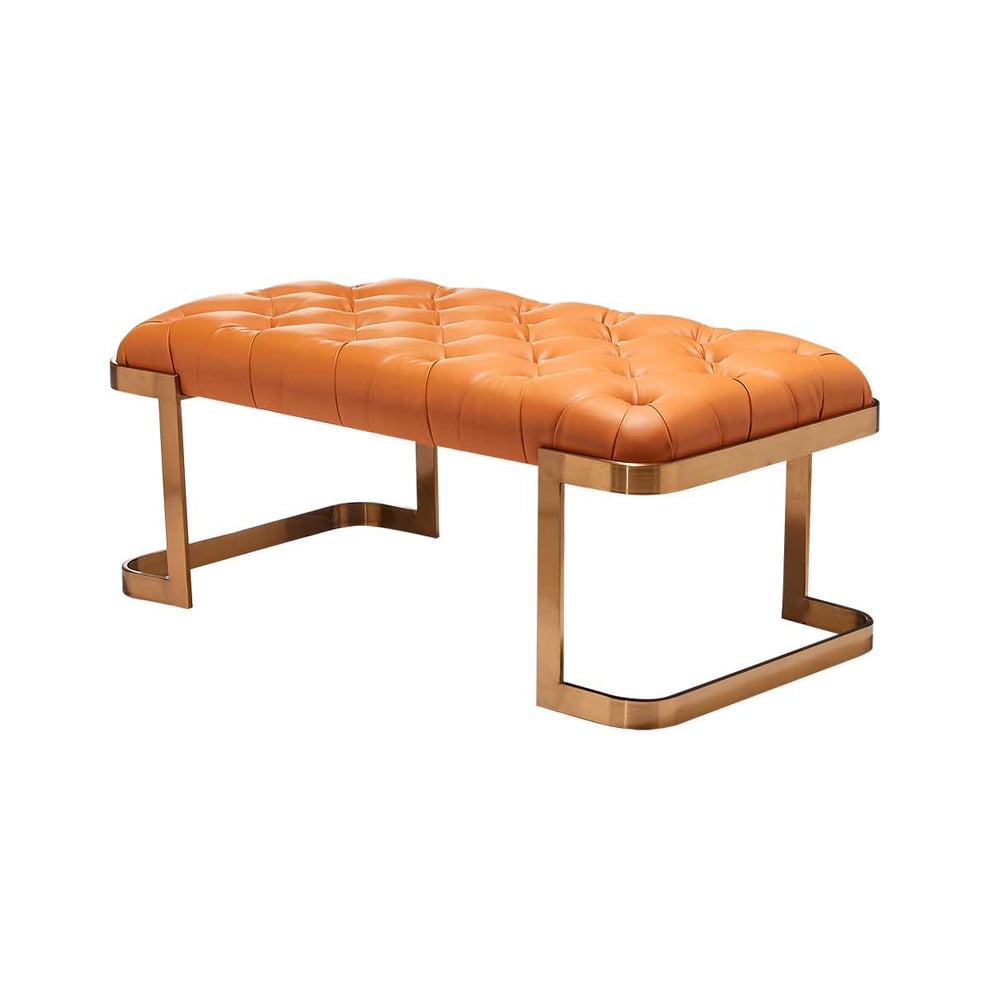 Orange Entryway Bench in Gold with Tufted Faux Leather Upholstery window image