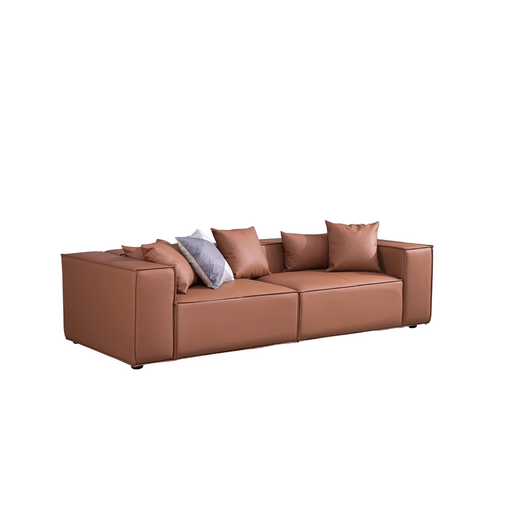 Canapé en cuir microfibre rectangulaire orange 2200 mm avec cadre en bois de pin et dossier d'oreiller image de fenêtre