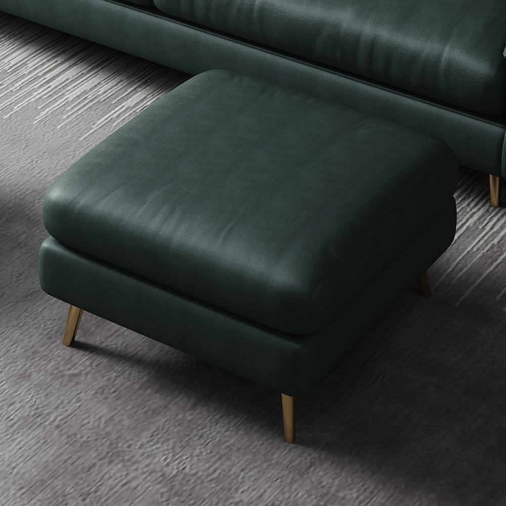 2-częściowa nowoczesna standardowa sofa segmentowa Leath-Aire w kolorze zielonym z kwadratowym stołkiem obraz okna