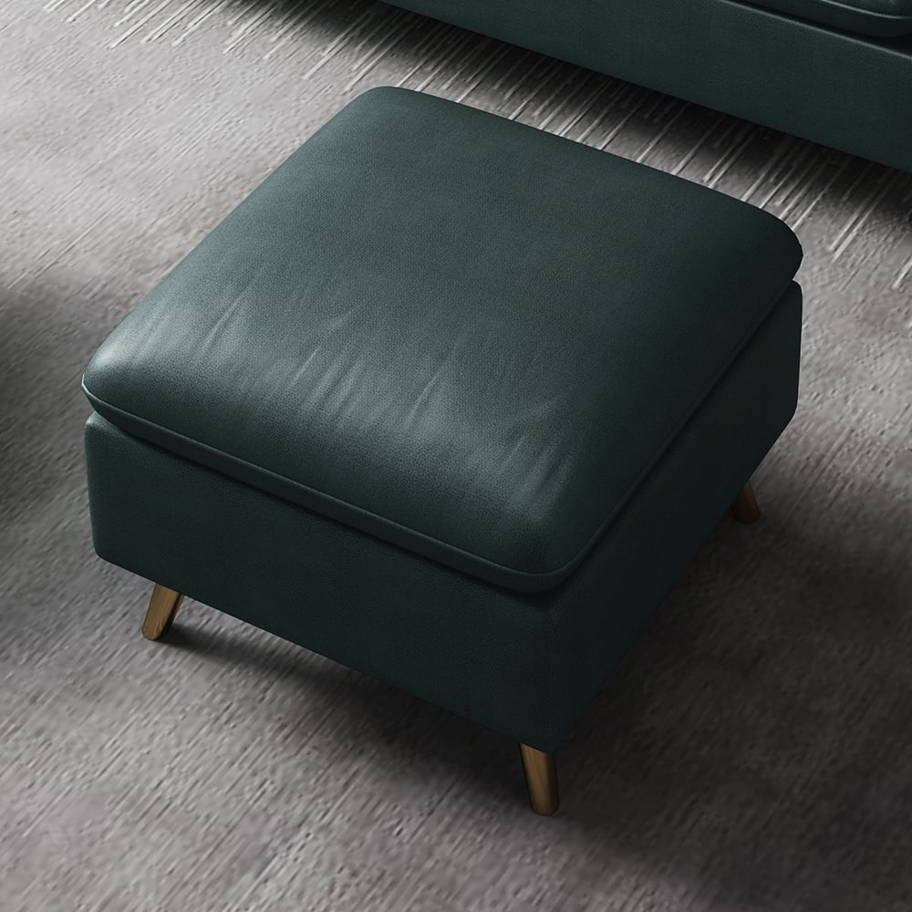 Canapé sectionnel rectangulaire moderne en cuir vert 2 pièces avec tabouret image de fenêtre