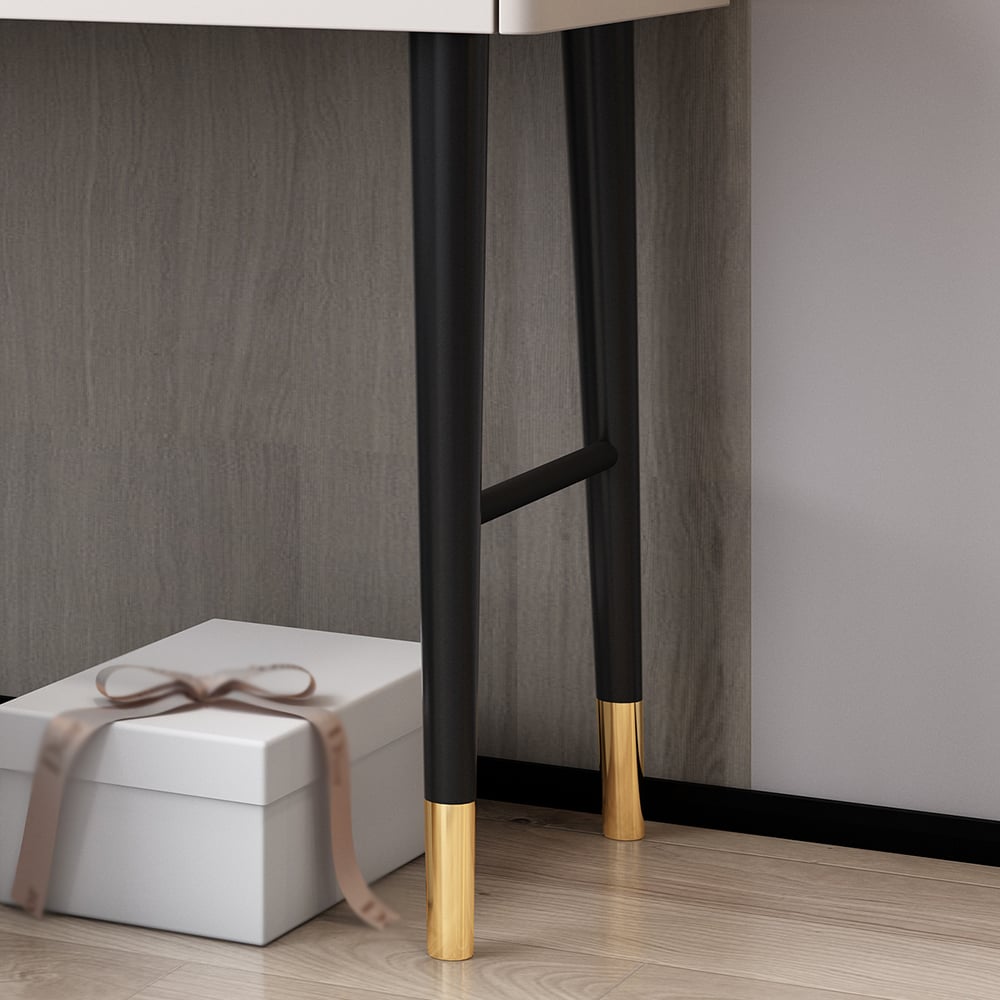 Modern Bedroom Makeup Vanity Set in White & Gold with Mirror & Stool window image