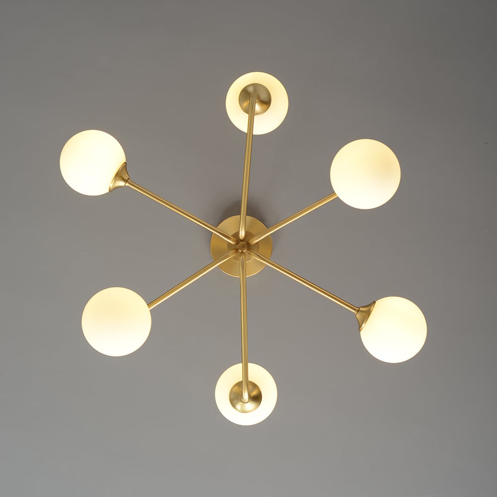 Modern Brass Sputnik Chandelier 6-Light with Glass Shade for Living Room window image
