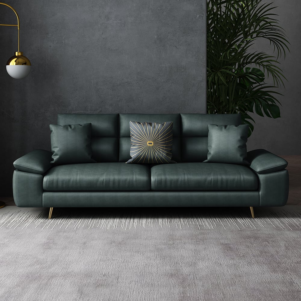 2-częściowa nowoczesna standardowa sofa segmentowa Leath-Aire w kolorze zielonym z kwadratowym stołkiem obraz okna