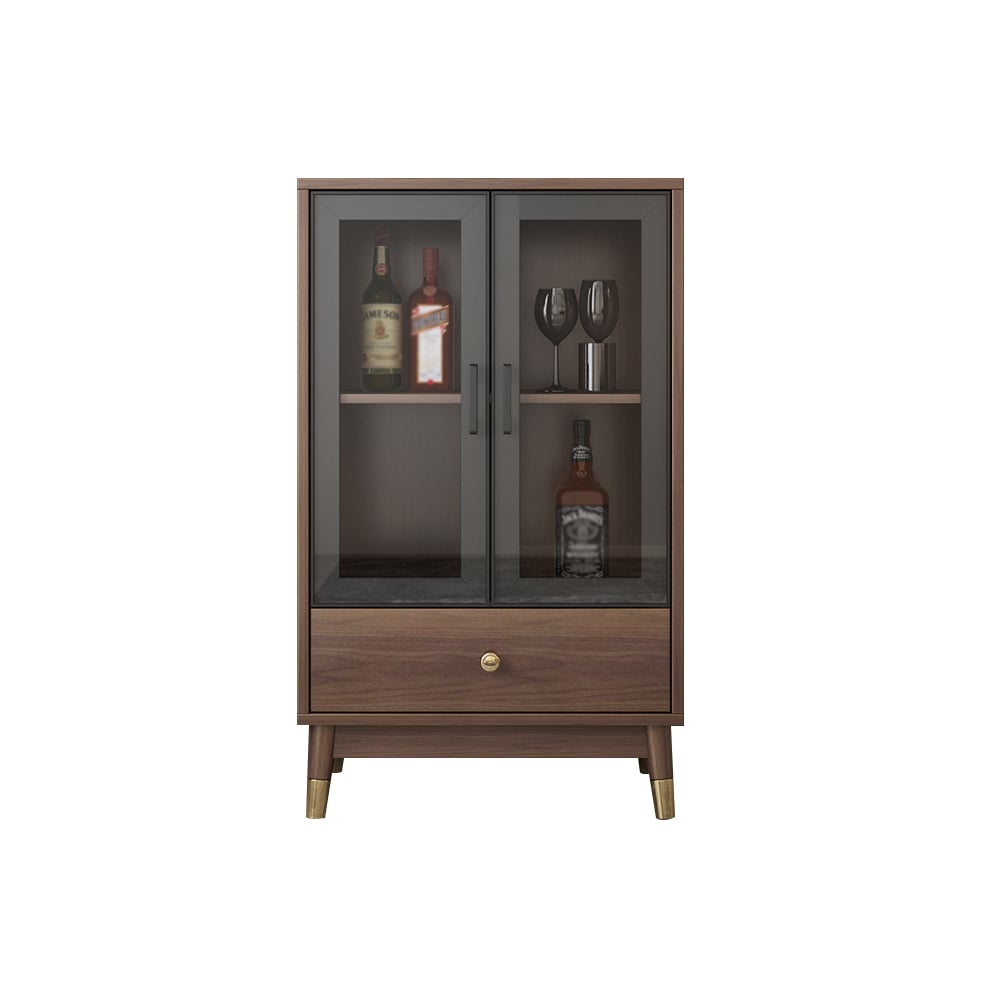 Modern Rectangle Walnut Display Cabinet with 2 Shelves & 2 Doors & 1 Drawer window image