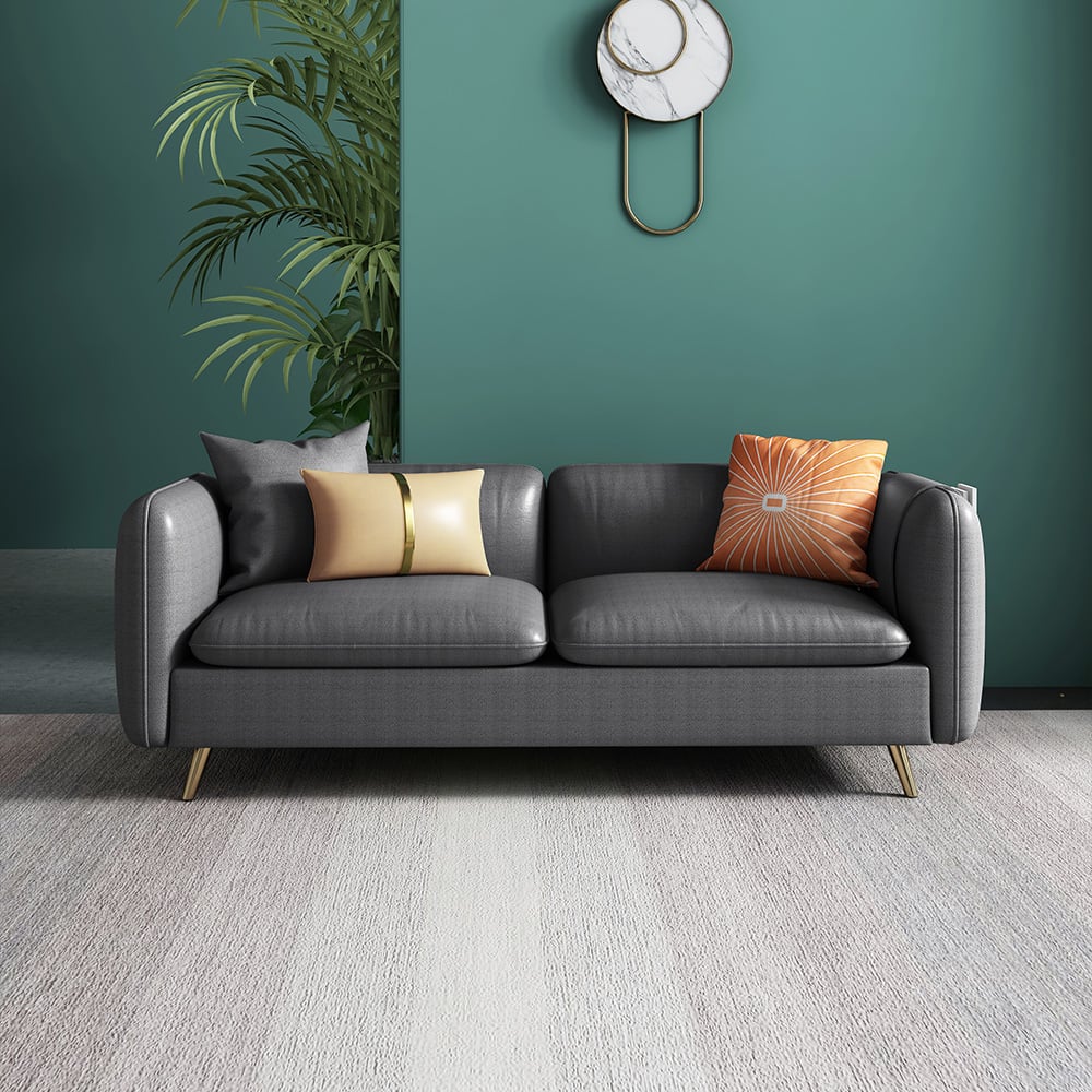 Sofá secional retangular moderno cinza Leath-Aire de 2 peças com banquinho Imagem da janela