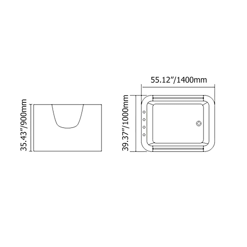 1400 mm acryl vrijstaand bubbelbad watermassagebad in wit Afbeelding met gewichten en afmetingen