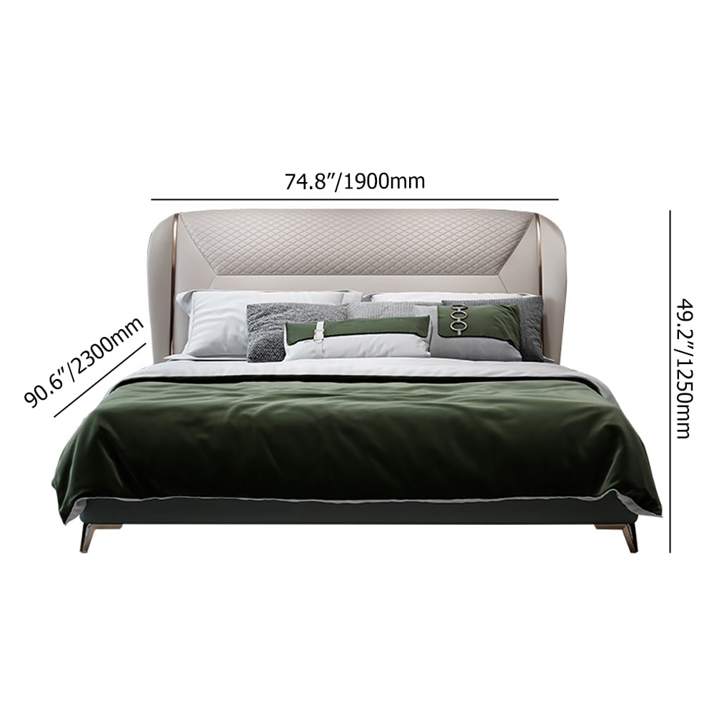 Modern Faux Leather Wingback Platform Bed Frame with Wood Slats Support weights dimensions image
