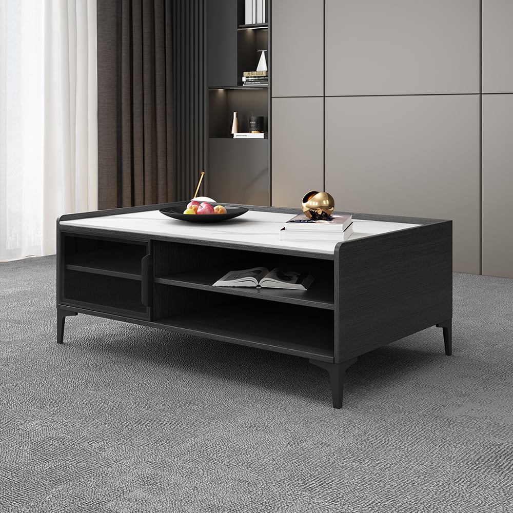 Modern TV Stand & Coffee Table Set of 2 in White & Black for 85" TV with Sintered Stone window image