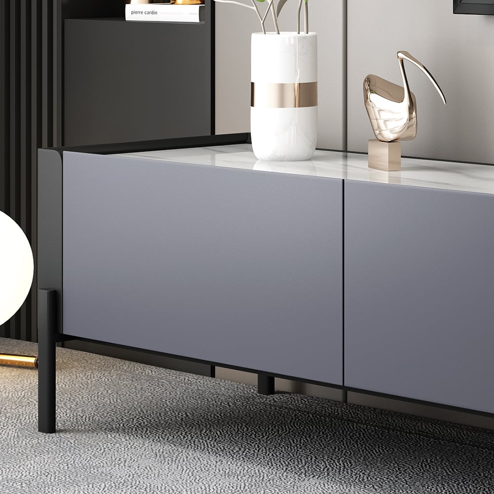 2 Pieces Modern Gray TV Stand & Coffee Table Set for 85" TV Sintered Stone with Drawers window image