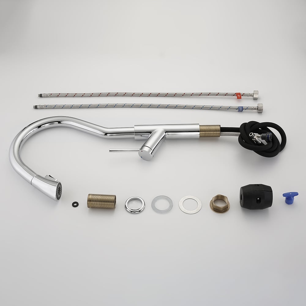 Monobloc Single Lever Handle Kitchen Tap Pull-out Spout in Chrome window image