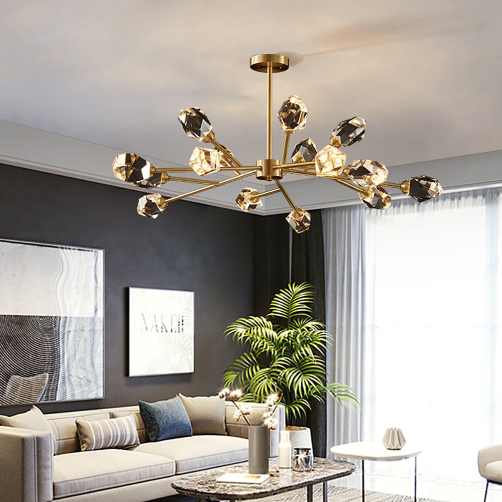 Modern Brass Sputnik Crystal Chandelier 15-Light for Living Room & Dining Room window image