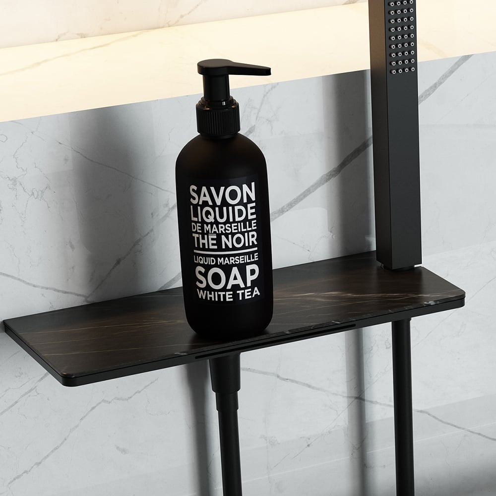 Wall Mounted Waterfall Bath Tap with Hand Shower Solid Brass in Black window image