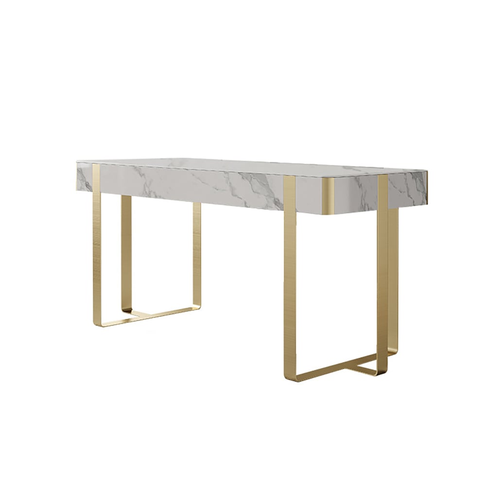 1200mm Glossy White Modern Office Study Writing Desk with Gold Sled Base window image