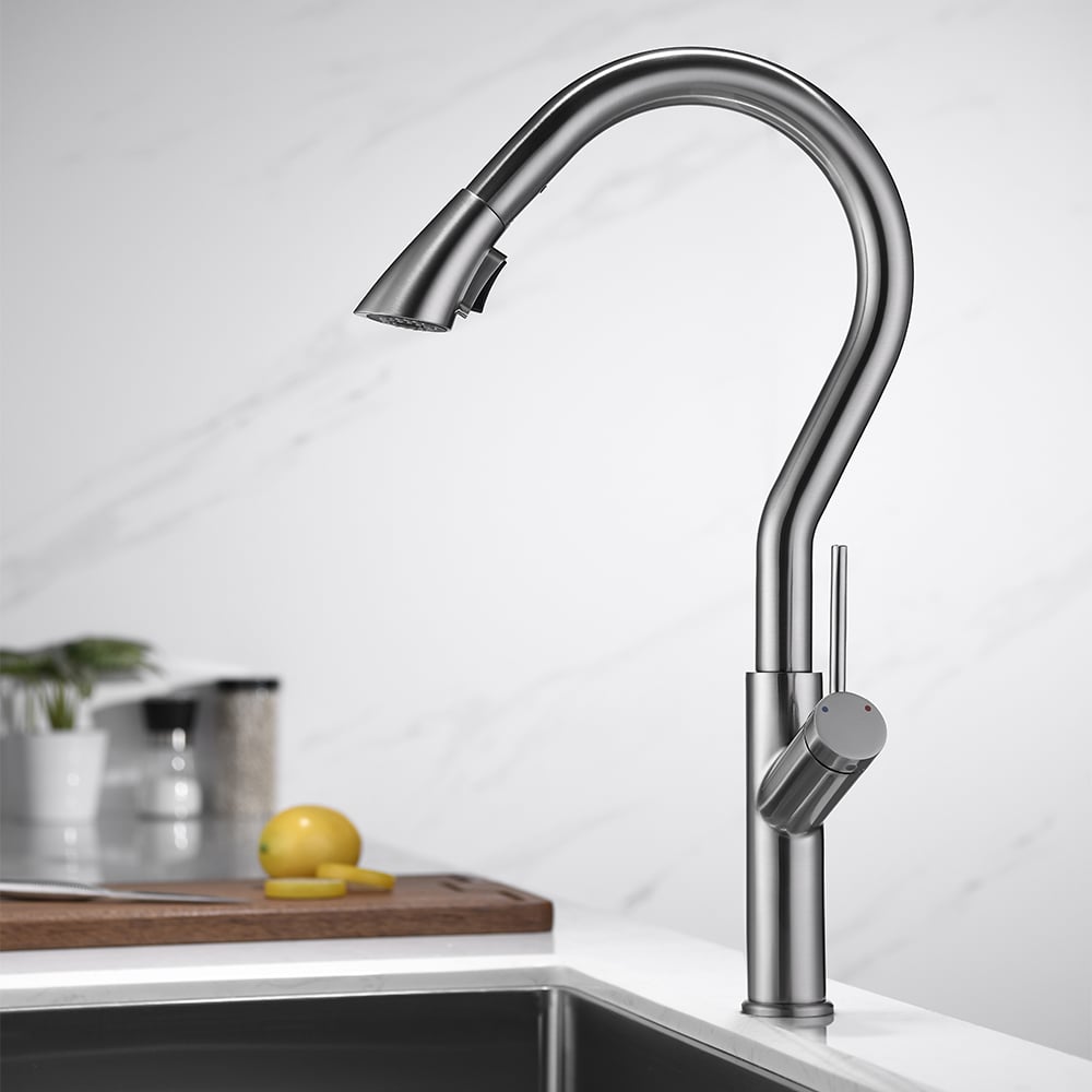 Monobloc Single Lever Handle Kitchen Tap Pull-out Spout in Brushed Nickel window image