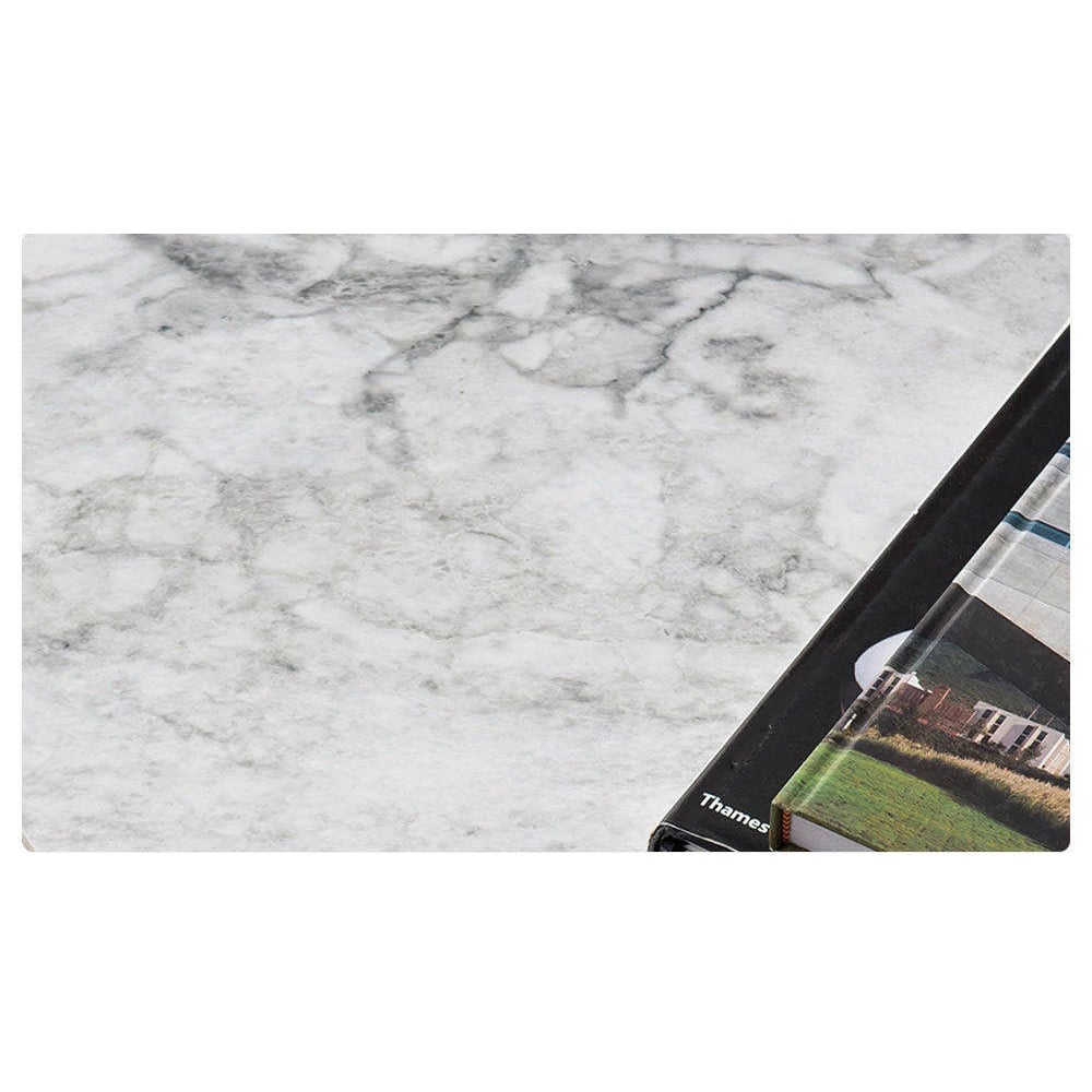 Modern Gray Round End Table with Sintered Stone Top and Black Iron Legs window image