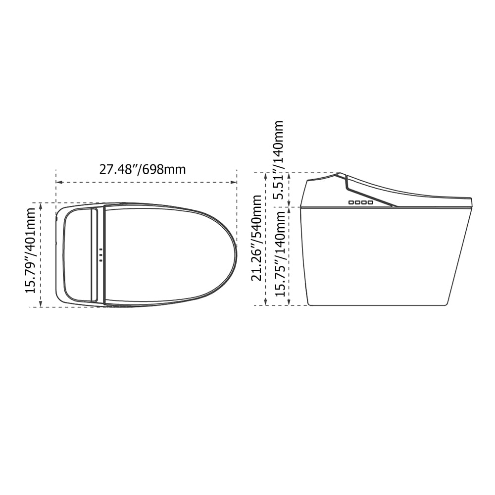 Toilettes automatiques monobloc allongées intelligentes montées au sol autonettoyage Poids, dimensions, image