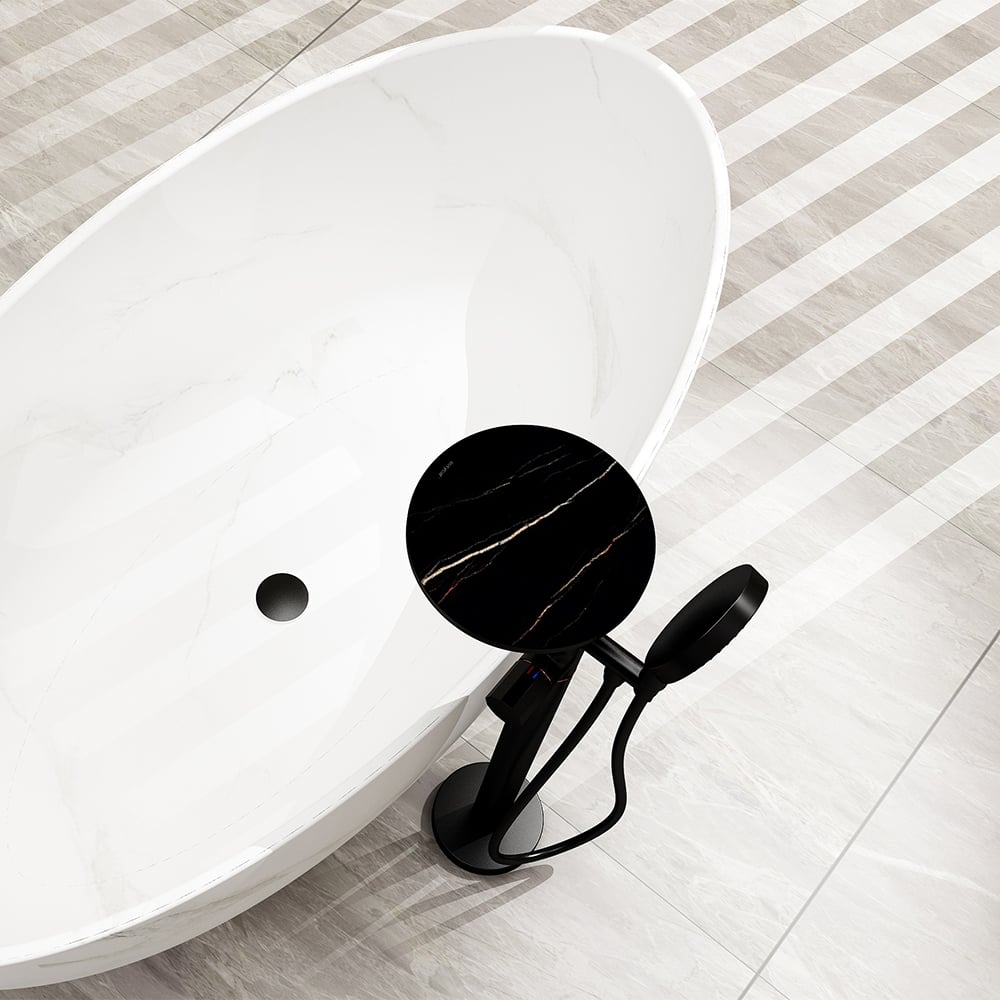 Floor Mounted Tub Faucet with Handshower & Stone Top in Black window image