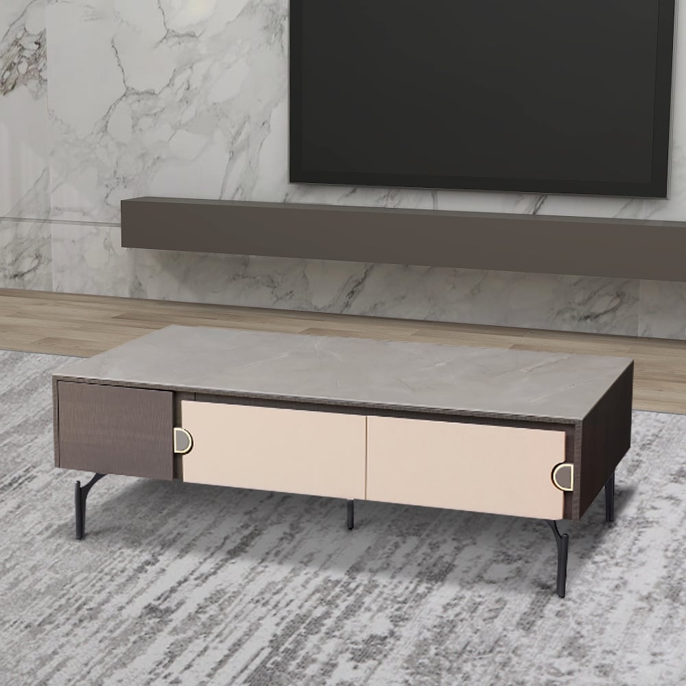 Modern Rectangle Gray Coffe Table with Storage & Sintered Stone Top window image