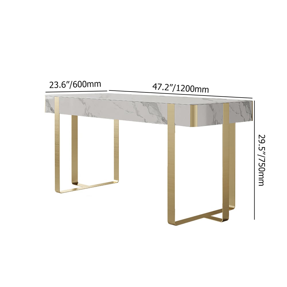 1200mm Glossy White Modern Office Study Writing Desk with Gold Sled Base weights dimensions image