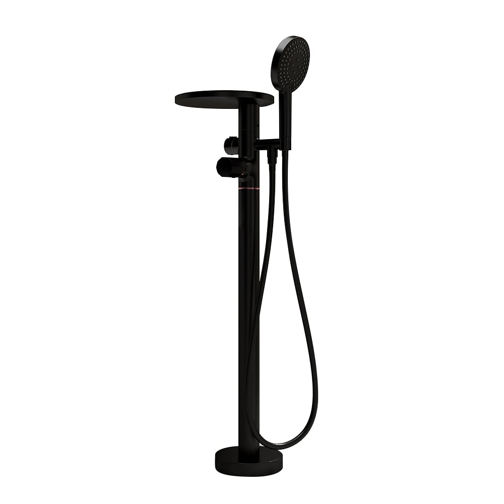 Floor Mounted Tub Faucet with Handshower & Stone Top in Black window image