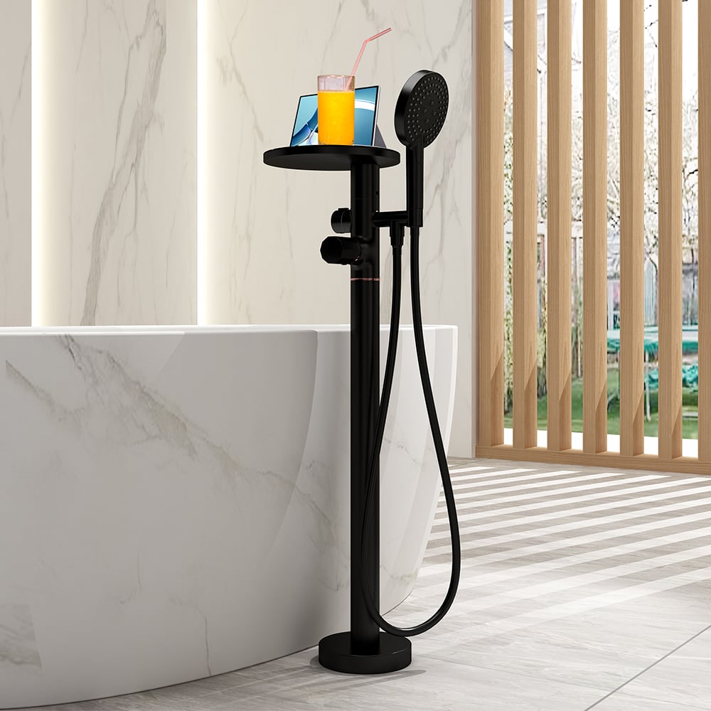 Floor Mounted Tub Faucet with Handshower & Stone Top in Black window image