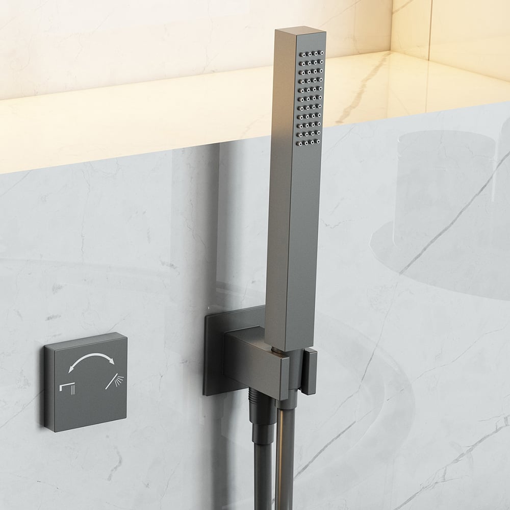 Wandgemonteerde badkraan met handdouche Massief messing in Gunmetal Grey Vensterafbeelding