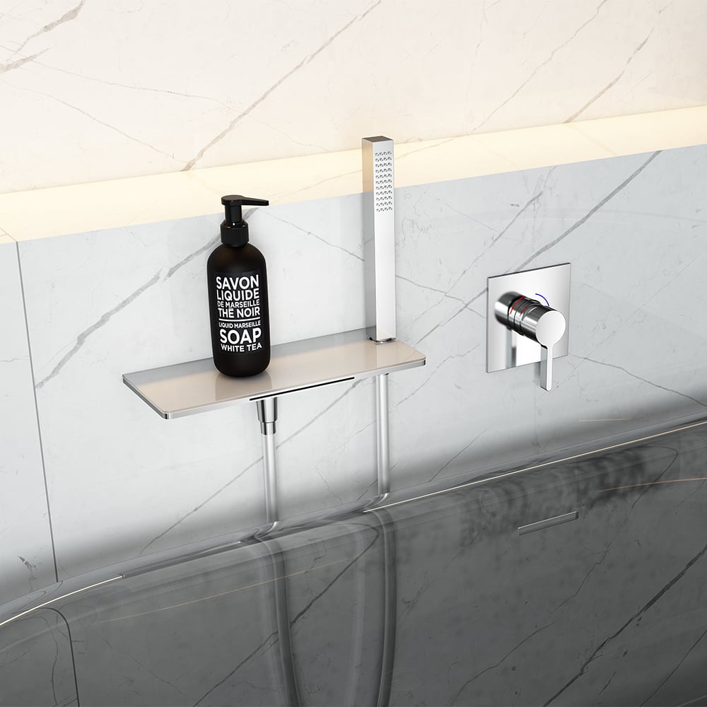 Wall Mounted Waterfall Bath Tap with Handshower Solid Brass in Chrome window image