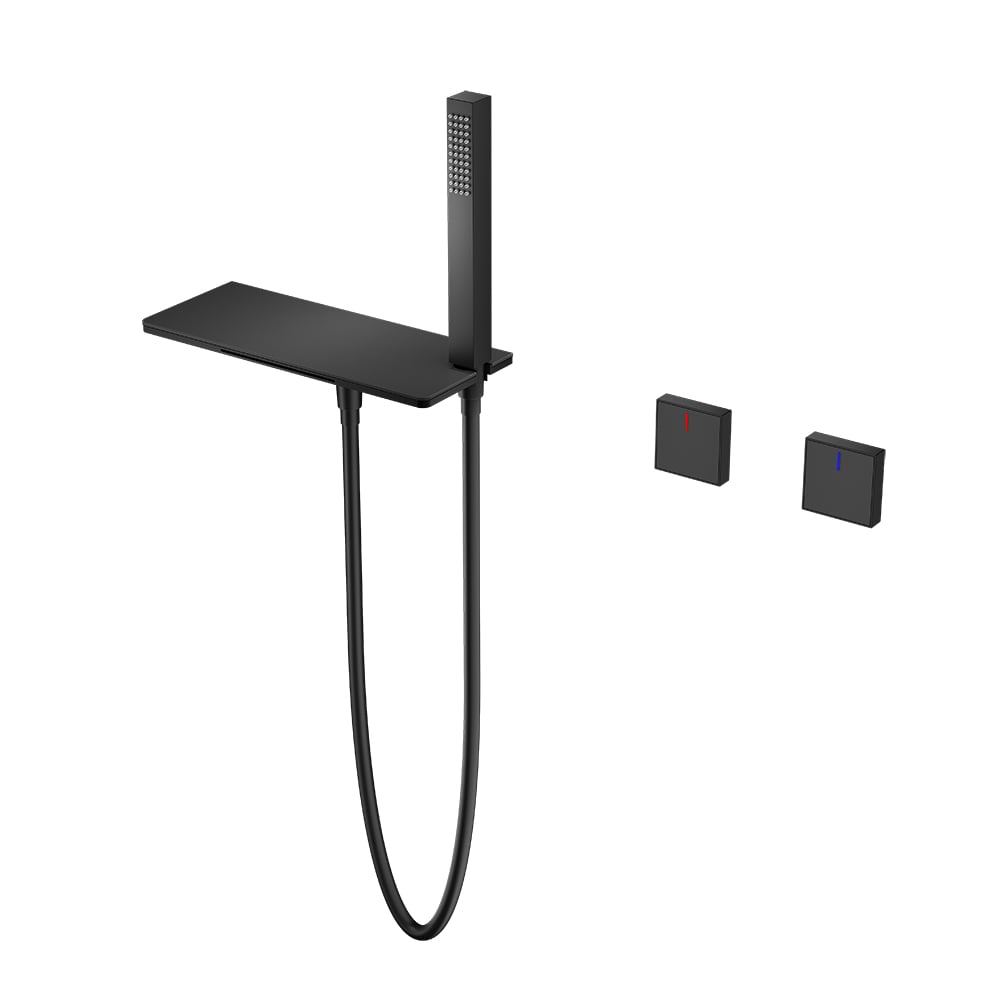 Wall Mounted Waterfall Bath Tap with Hand Shower Solid Brass in Black window image