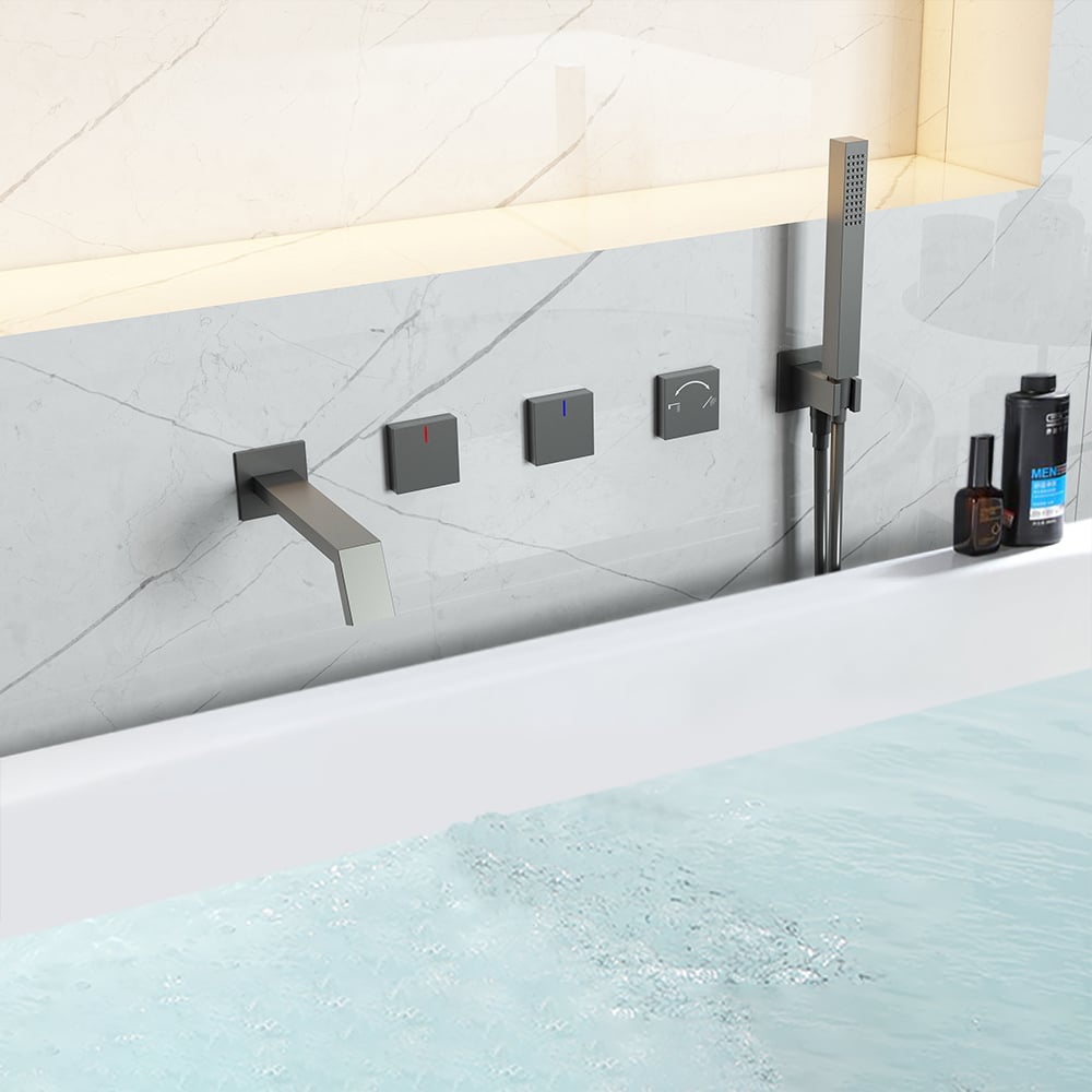 Wandgemonteerde badkraan met handdouche Massief messing in Gunmetal Grey Vensterafbeelding