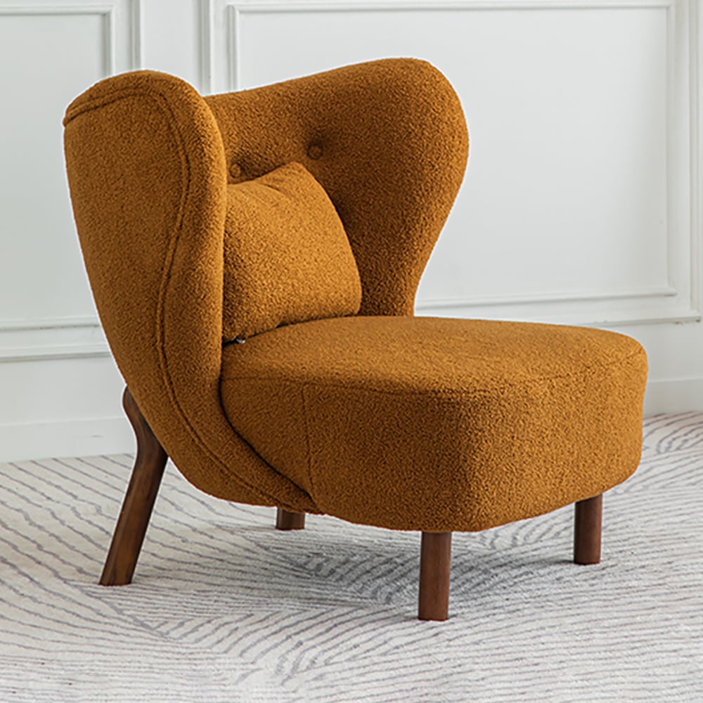 Brown Lamb Wool Accent Chair Wingback Chair in Wooden Frame window image