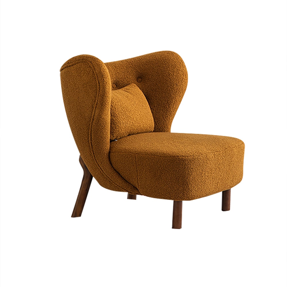 Brown Lamb Wool Accent Chair Wingback Chair in Wooden Frame window image