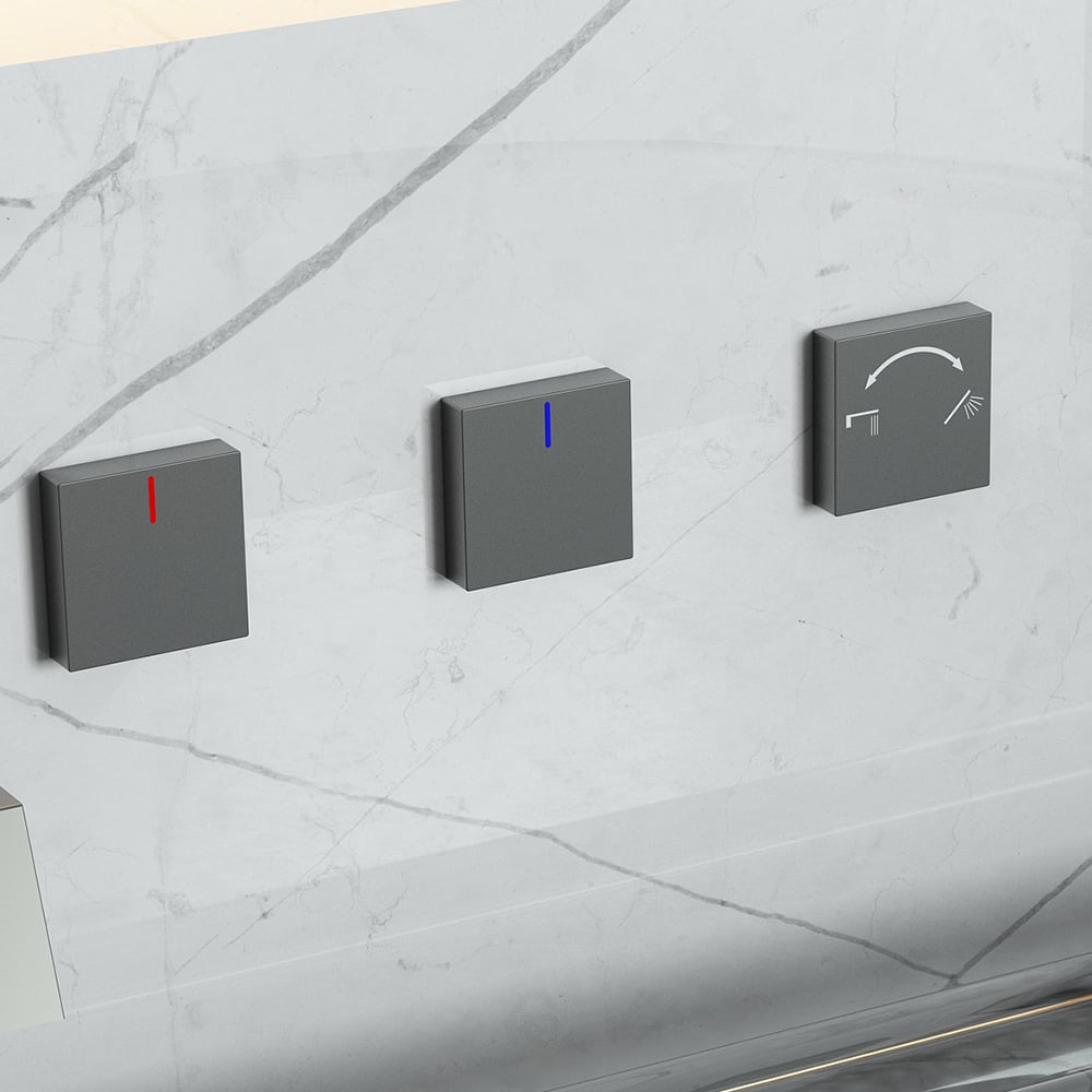 Wandgemonteerde badkraan met handdouche Massief messing in Gunmetal Grey Vensterafbeelding