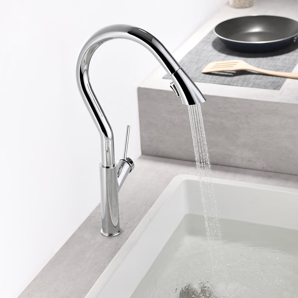 Monobloc Single Lever Handle Kitchen Tap Pull-out Spout in Chrome window image