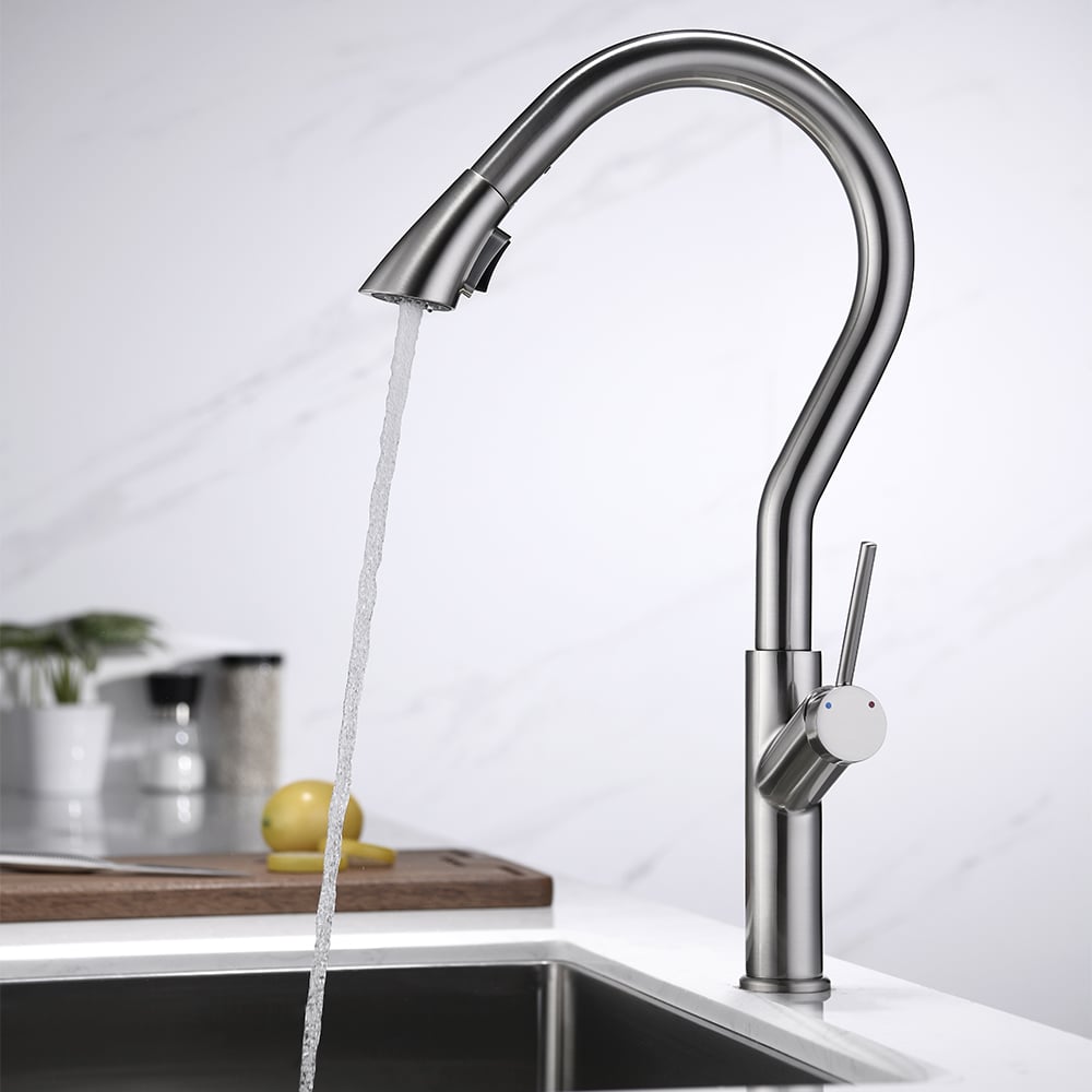 Monobloc Single Lever Handle Kitchen Tap Pull-out Spout in Brushed Nickel window image