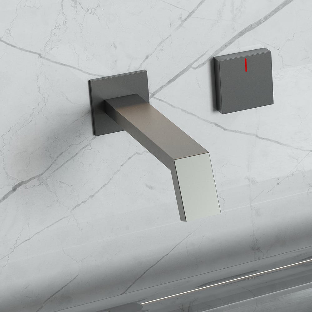 Wandgemonteerde badkraan met handdouche Massief messing in Gunmetal Grey Vensterafbeelding