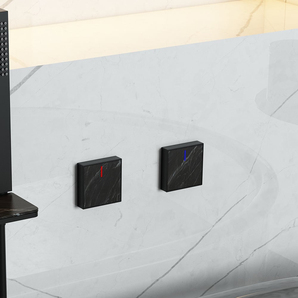 Wall Mounted Waterfall Bath Tap with Hand Shower Solid Brass in Black window image