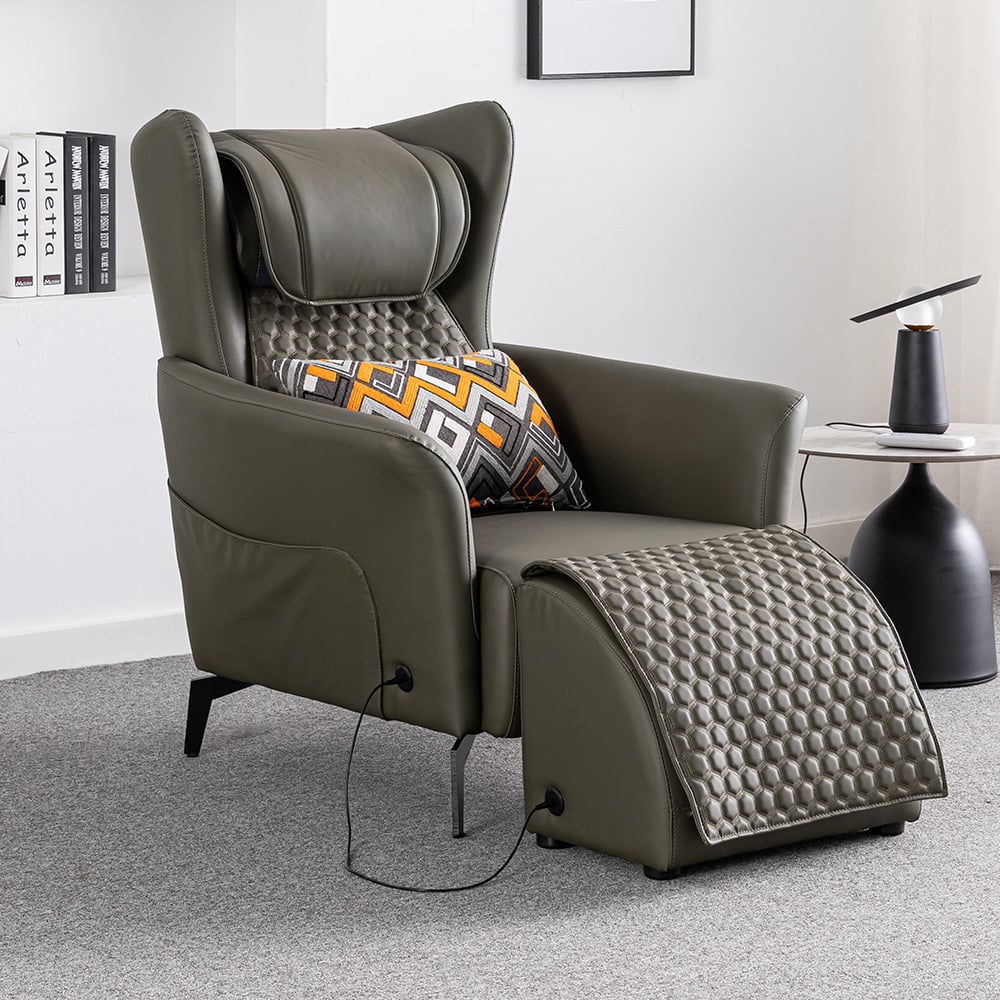 Beheizter Massagesessel Leath-Aire gepolstert mit Fußstütze Hocker und Rückenlehne in Grün Schaufensterbilder