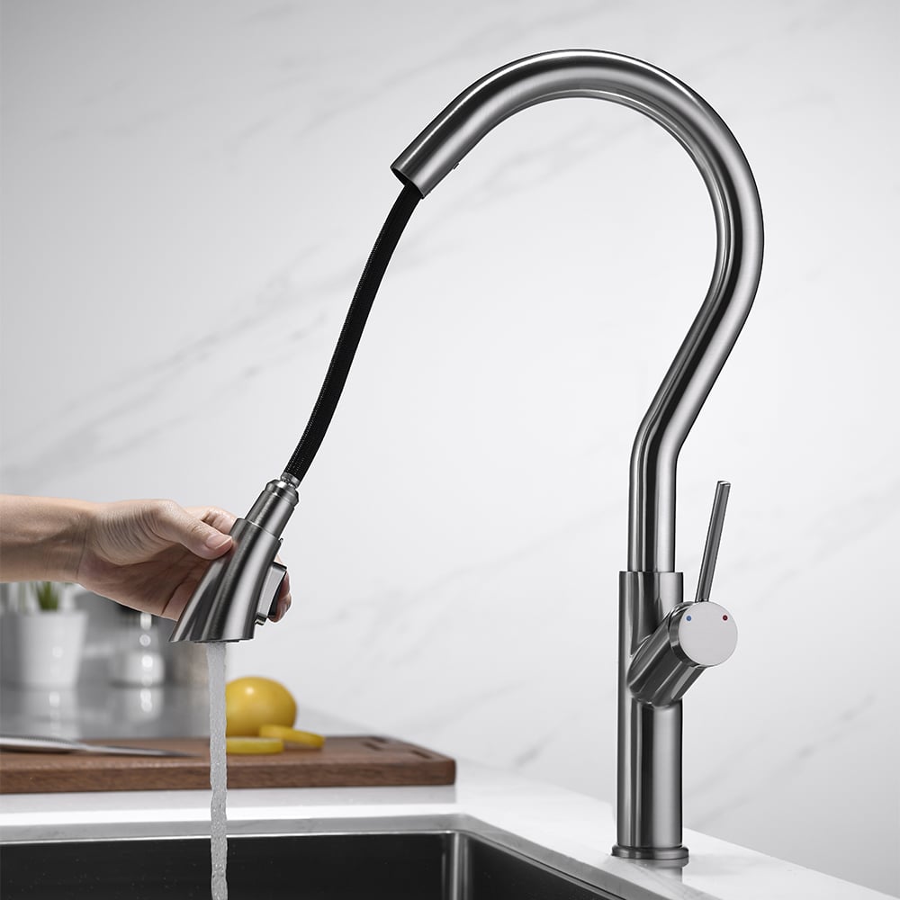 Monobloc Single Lever Handle Kitchen Tap Pull-out Spout in Brushed Nickel window image