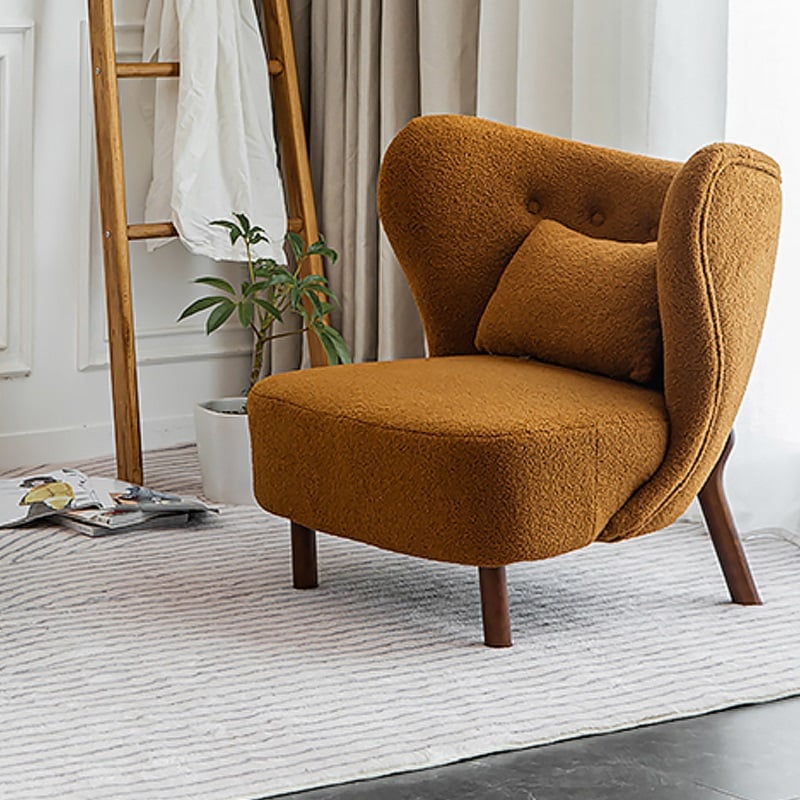 Brown Lamb Wool Accent Chair Wingback Chair in Wooden Frame window image