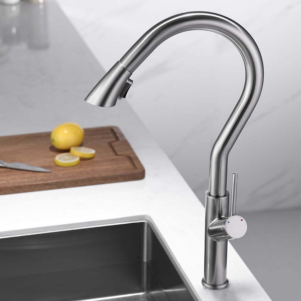 Monobloc Single Lever Handle Kitchen Tap Pull-out Spout in Brushed Nickel window image