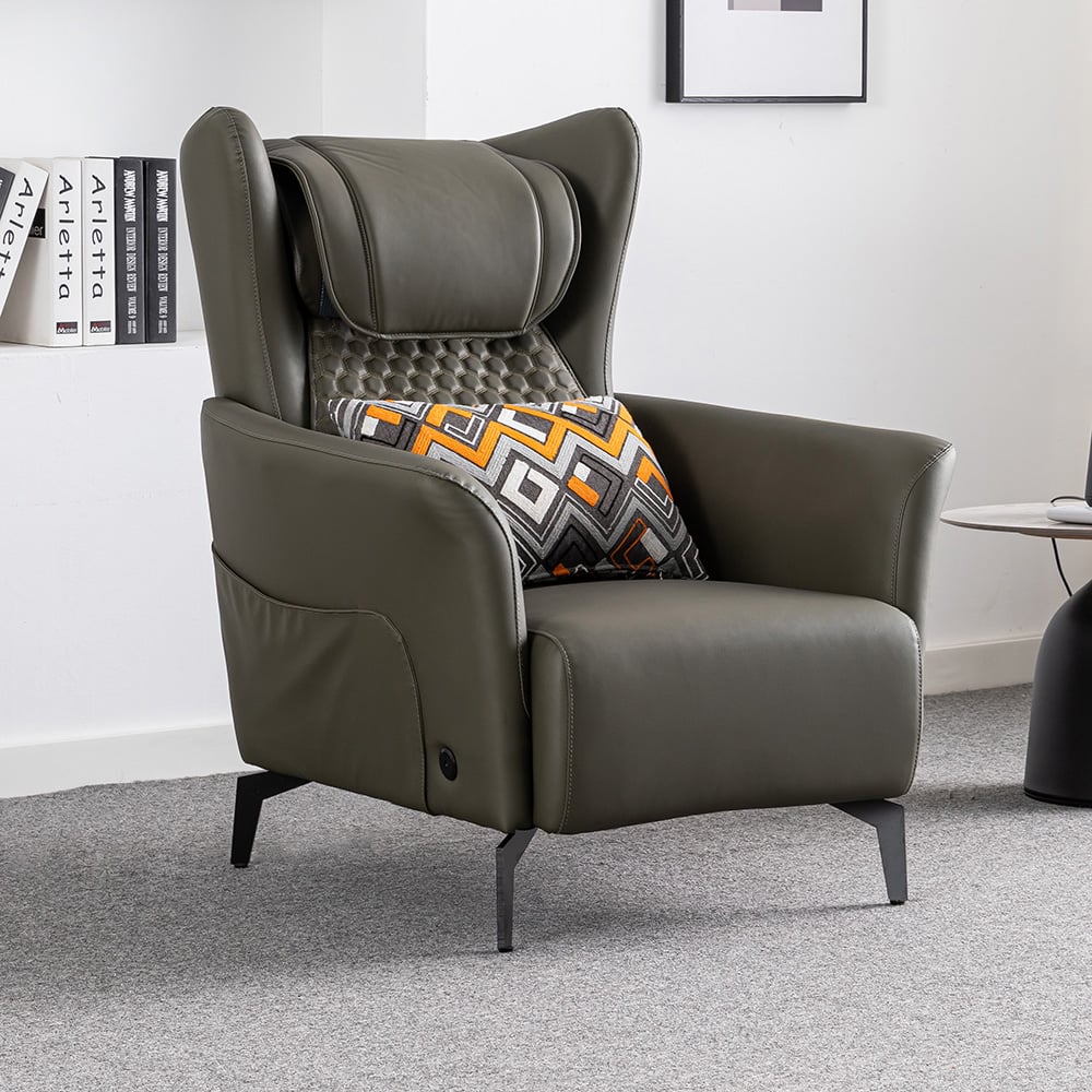 Beheizter Massagesessel Leath-Aire gepolstert mit Fußstütze Hocker und Rückenlehne in Grün Schaufensterbilder