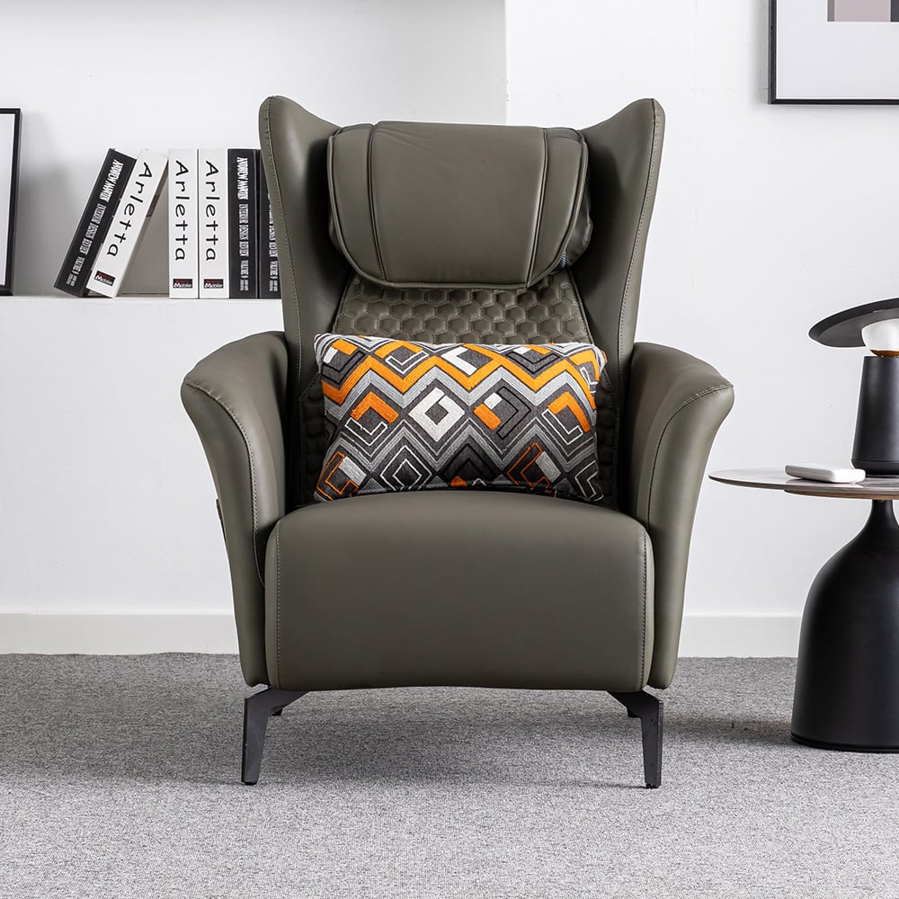 Beheizter Massagesessel Leath-Aire gepolstert mit Fußstütze Hocker und Rückenlehne in Grün Schaufensterbilder