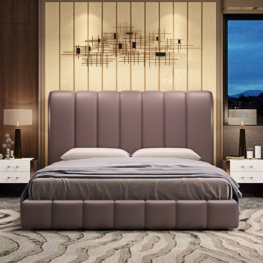Luxury Microfiber Leather Upholstered Platform Bed in Purple window image