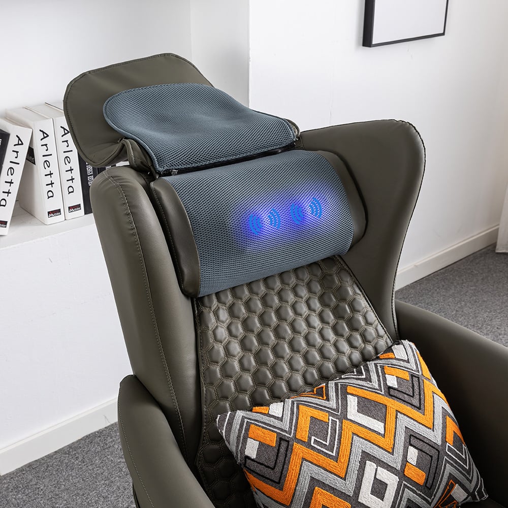 Beheizter Massagesessel Leath-Aire gepolstert mit Fußstütze Hocker und Rückenlehne in Grün Schaufensterbilder