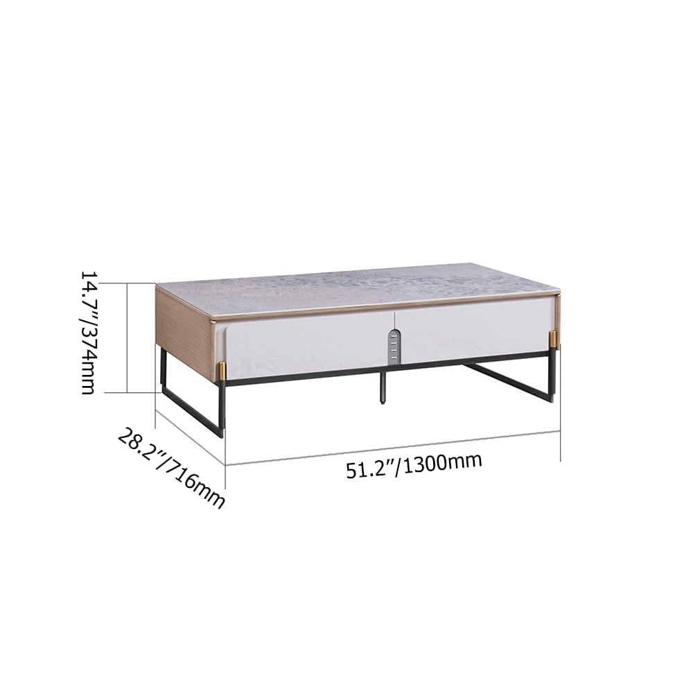 Rectangle Coffee Table with 4 Drawers & Sintered Stone Top in Natural & White weights dimensions image