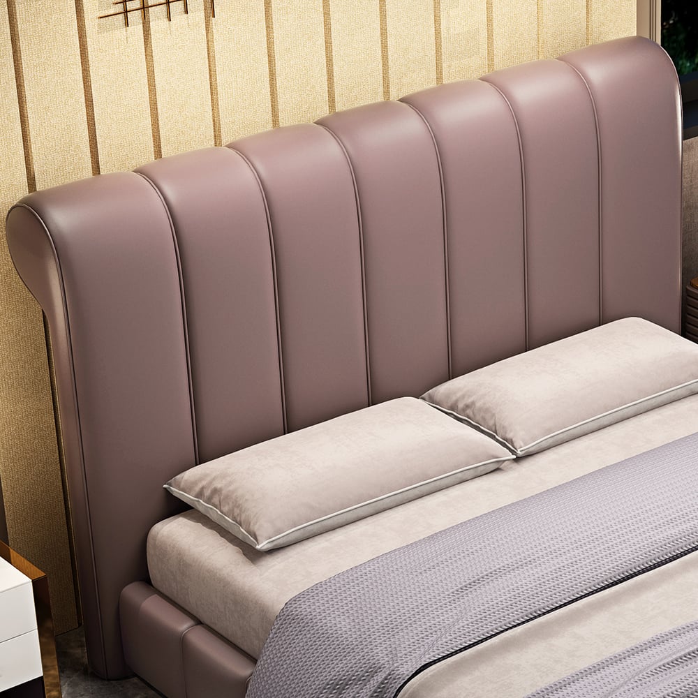 Luxury Microfiber Leather Upholstered Platform Bed in Purple window image