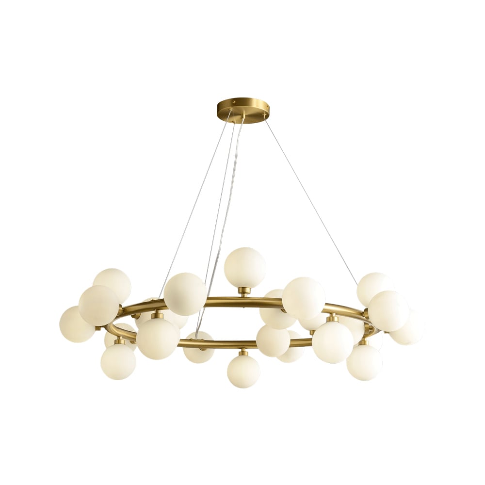 Modern Brass Round Chandelier 25-Light with Glass Shade for Living Room window image