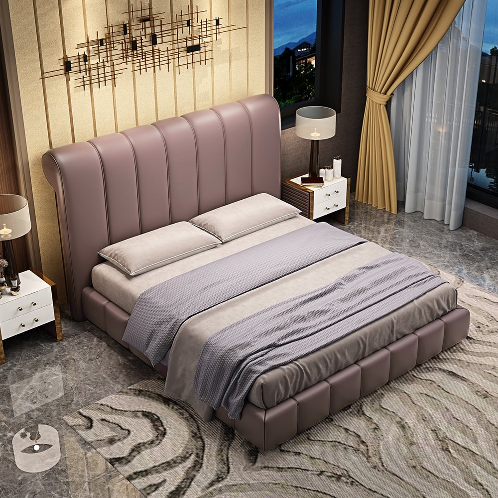 Luxury Microfiber Leather Upholstered Platform Bed in Purple window image