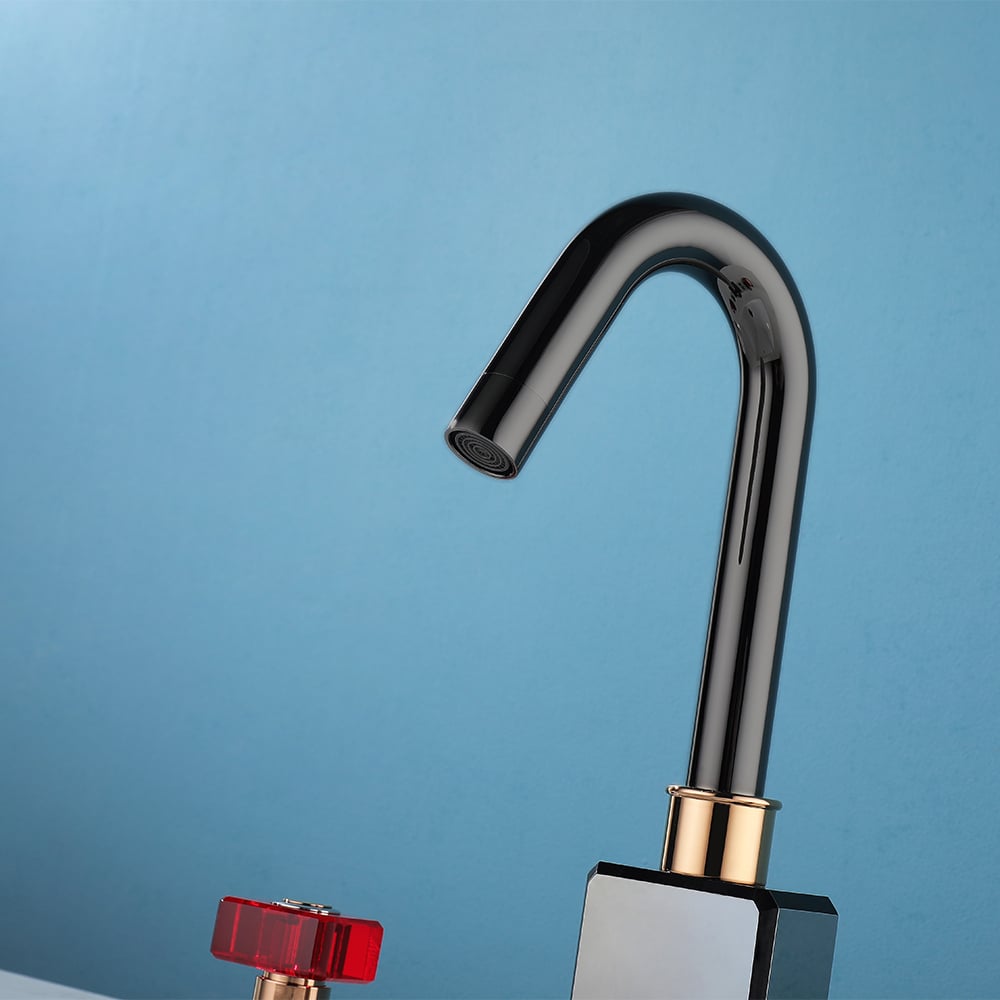 Gunmetal Badezimmer 3-Loch Waschtischarmatur Doppelglasgriff massives Messing Schaufensterbilder